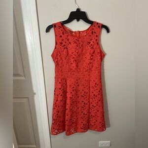 Jessica Simpson Vibrant Coral Lace Mini Dress